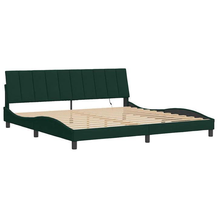 sengeramme med LED uden madras Hanko 200x200 cm velour mørkegrøn