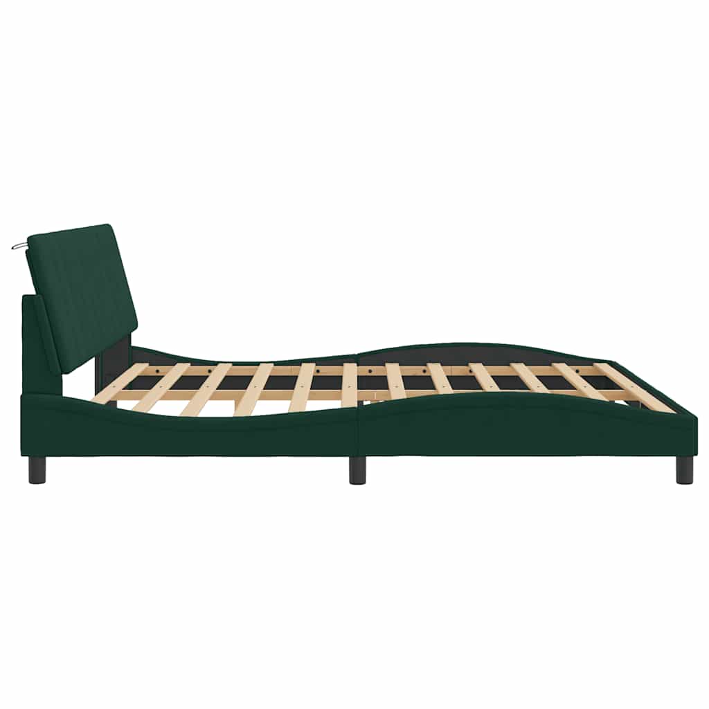 sengeramme med LED uden madras Hanko 200x200 cm velour mørkegrøn