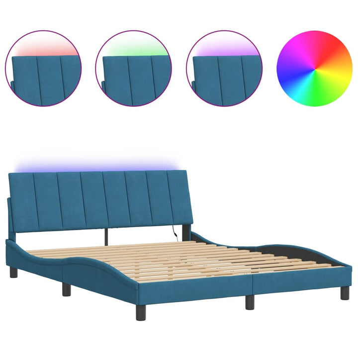 sengeramme med LED uden madras Hanko 160x200 cm velour lyseblå