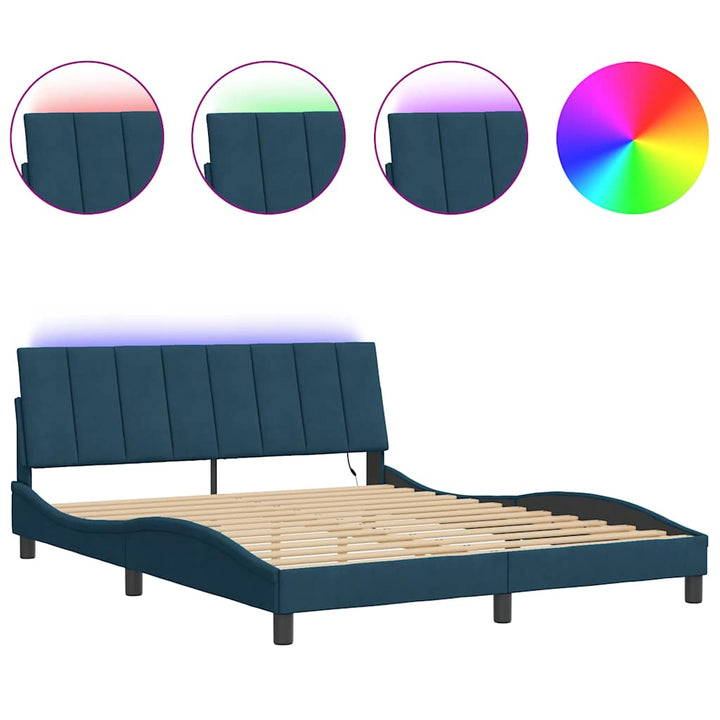 sengeramme med LED uden madras Hanko 160x200 cm velour lyseblå