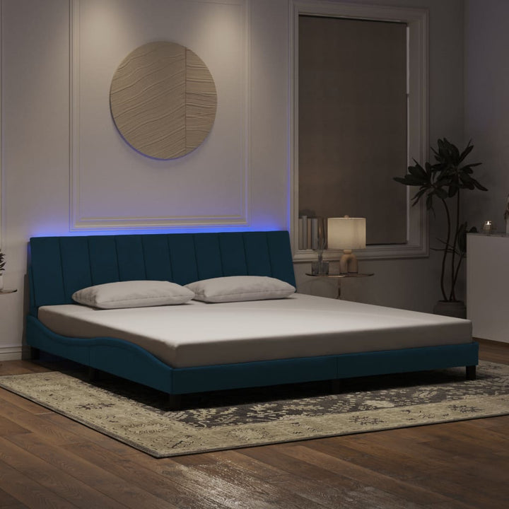 sengeramme med LED uden madras Hanko 160x200 cm velour lyseblå