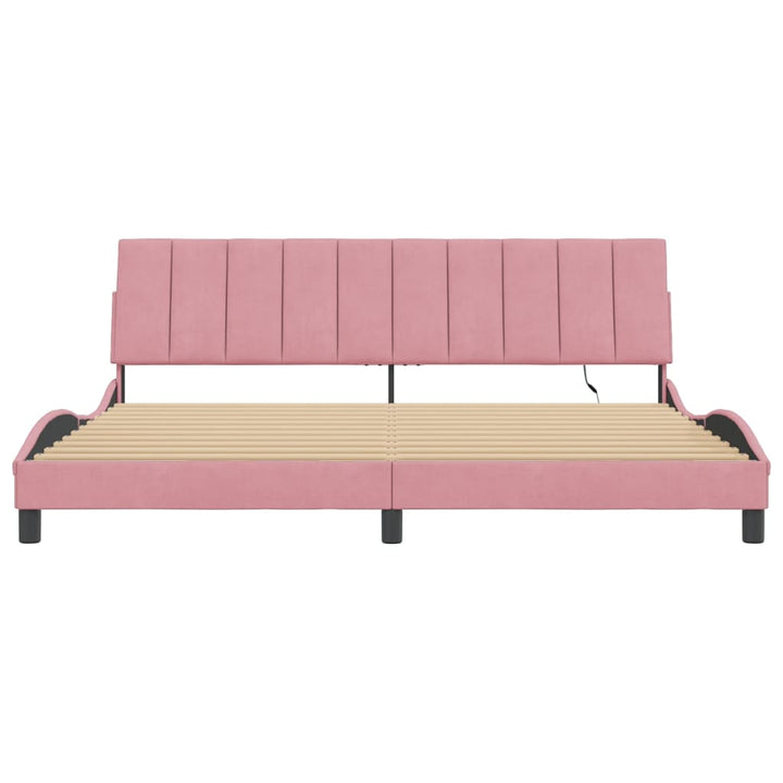 sengeramme med LED uden madras Hanko 200x200 cm velour lyserød