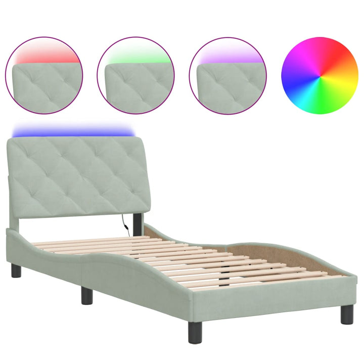 sengeramme med LED uden madras 80x200 cm velour lysegrå