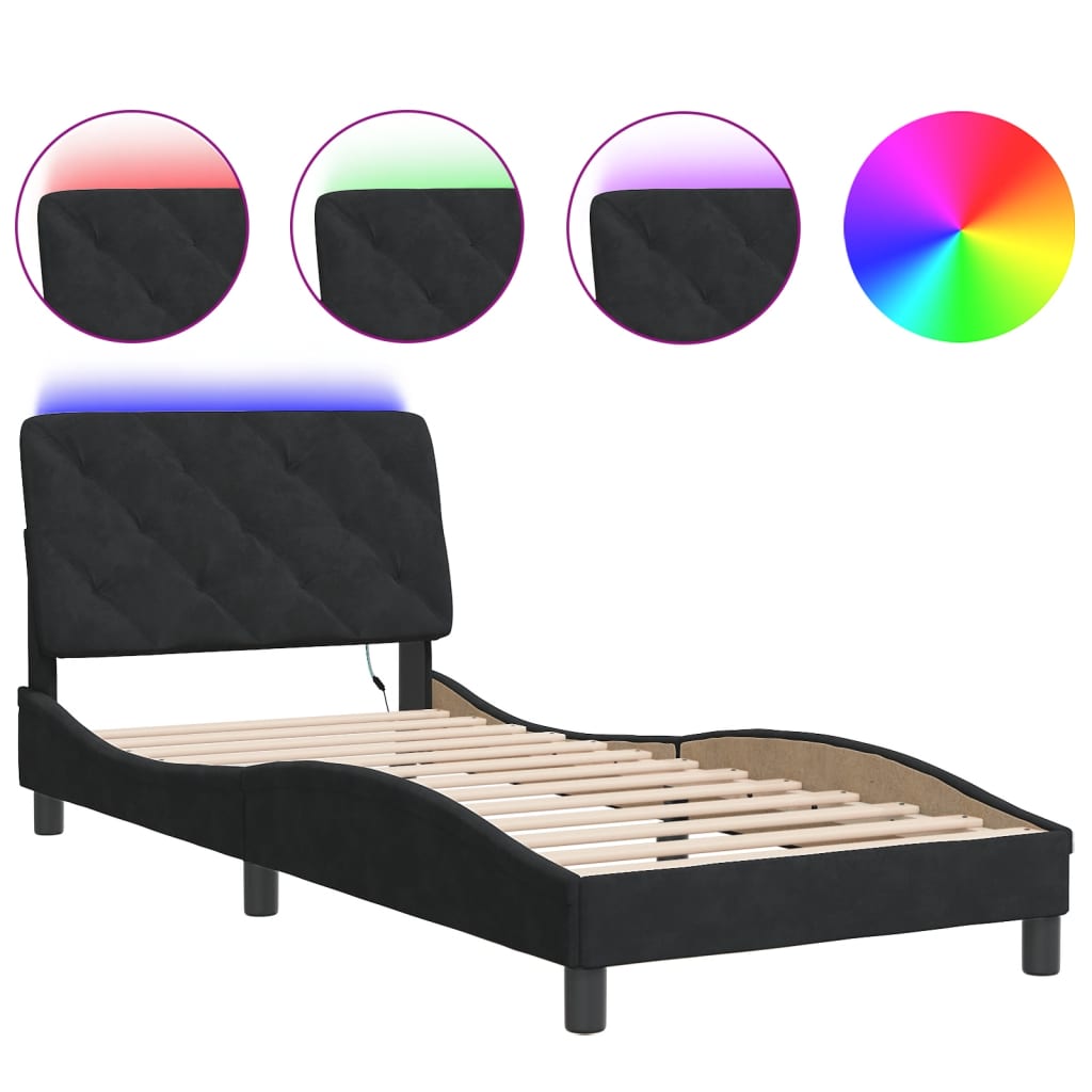 sengeramme med LED uden madras 80x200 cm velour sort