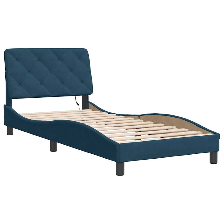 sengeramme med LED uden madras 80x200 cm velour blå
