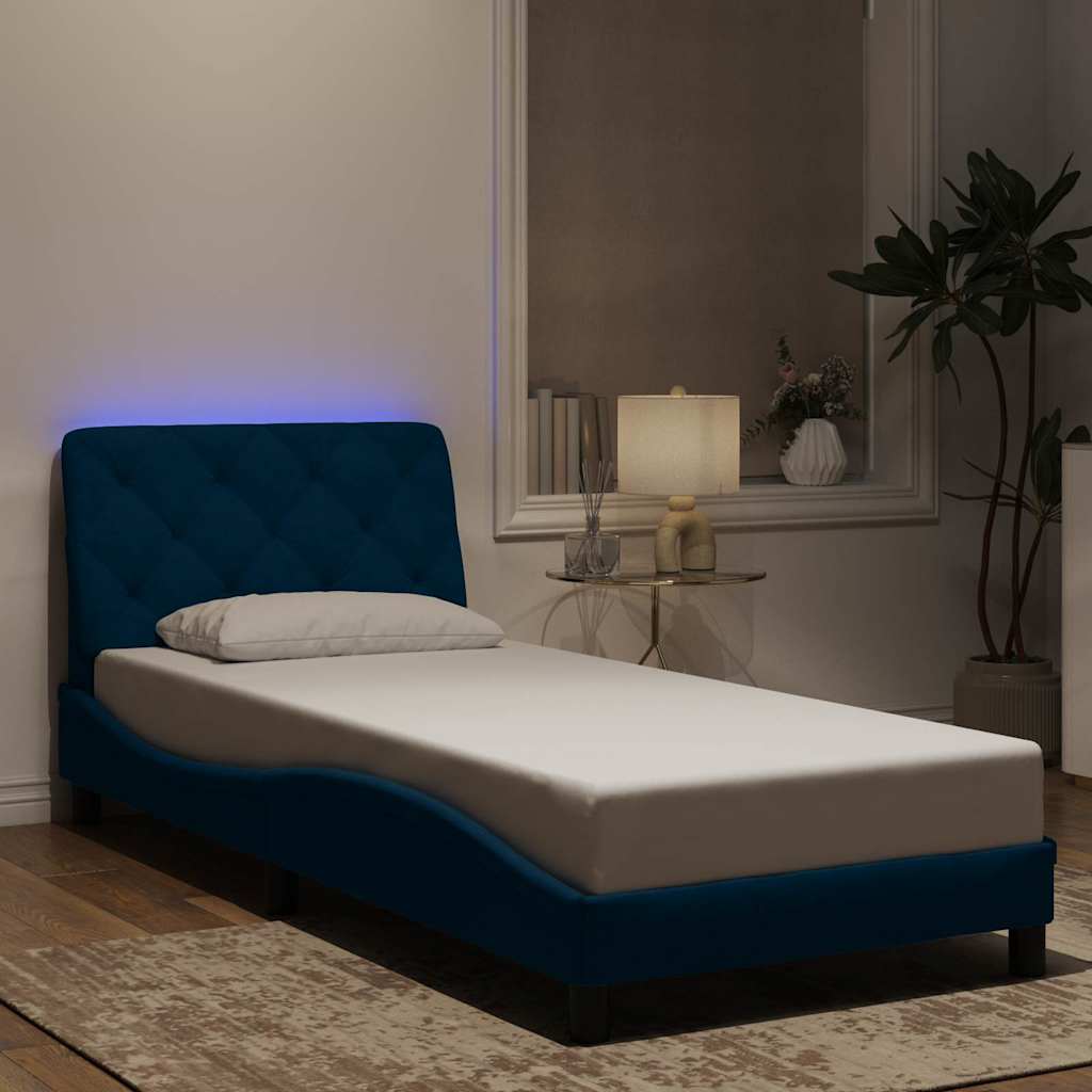 sengeramme med LED uden madras 80x200 cm velour blå