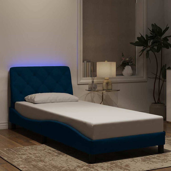 sengeramme med LED uden madras 80x200 cm velour blå