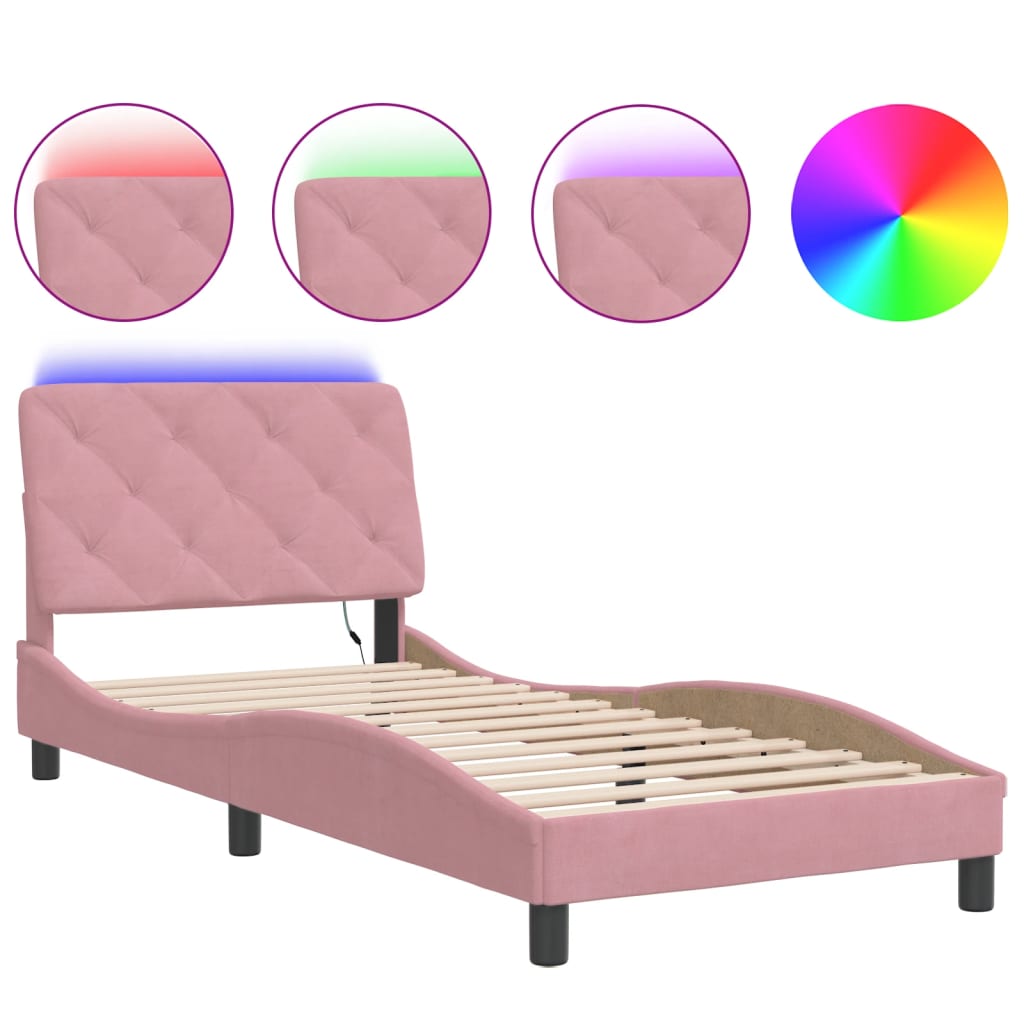 sengeramme med LED uden madras 80x200 cm velour pink
