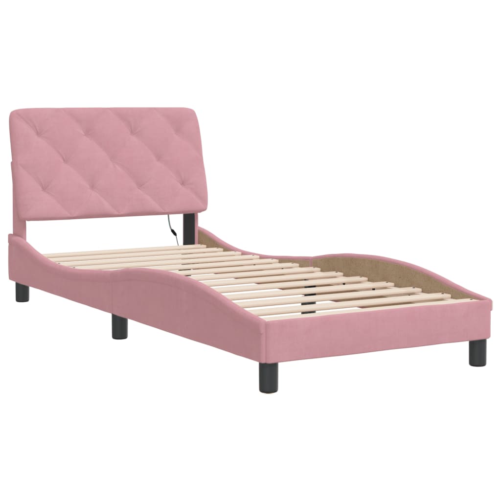 sengeramme med LED uden madras 80x200 cm velour pink