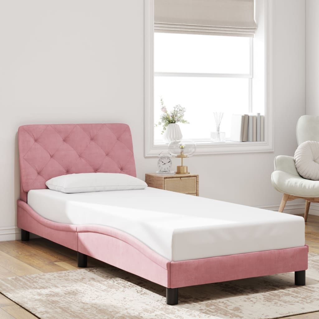 sengeramme med LED uden madras 80x200 cm velour pink