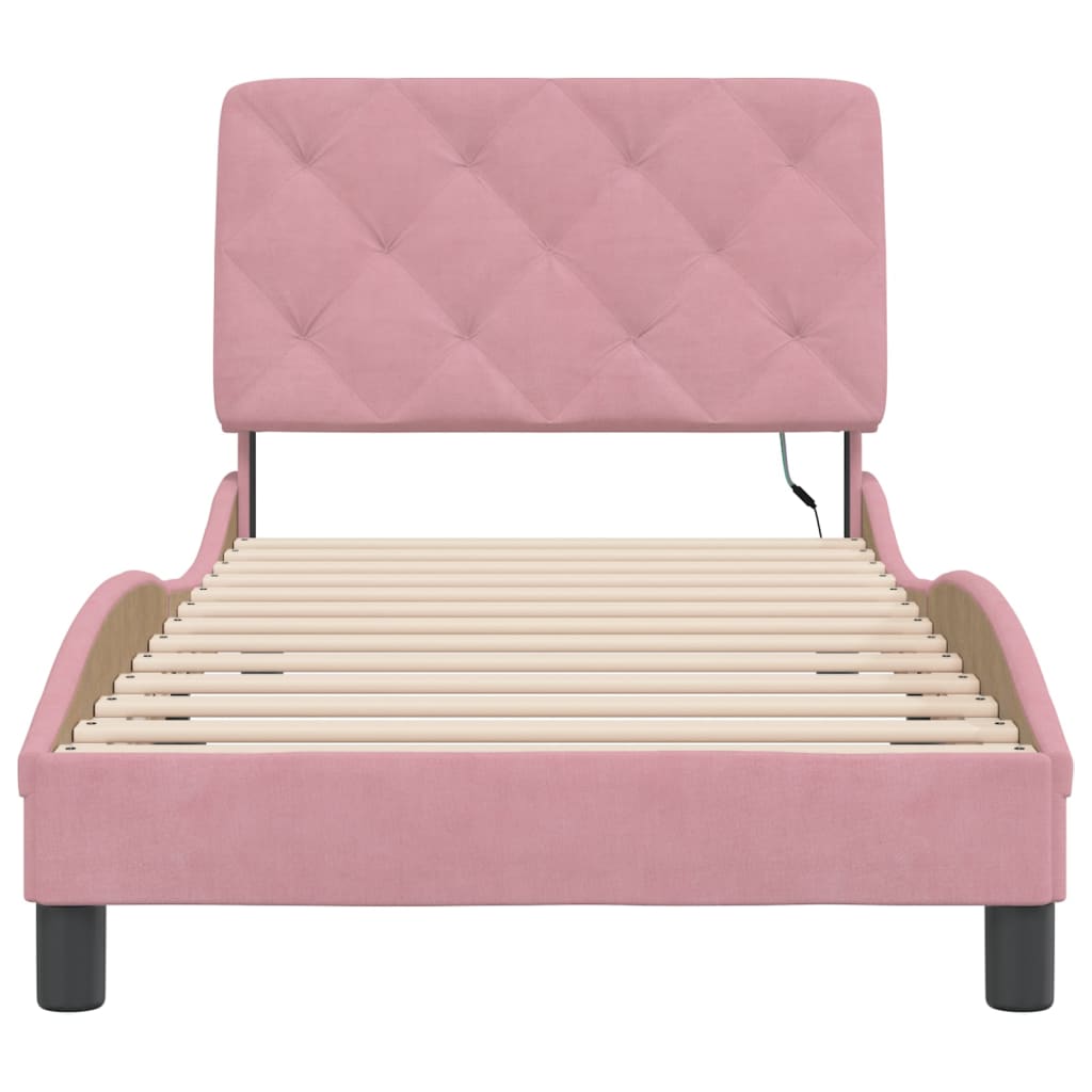 sengeramme med LED uden madras 80x200 cm velour pink