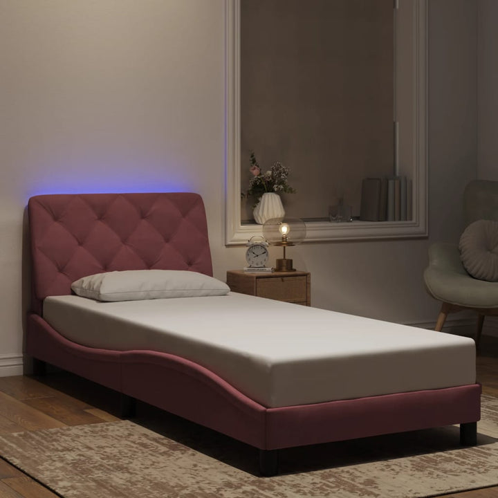 sengeramme med LED uden madras 80x200 cm velour pink