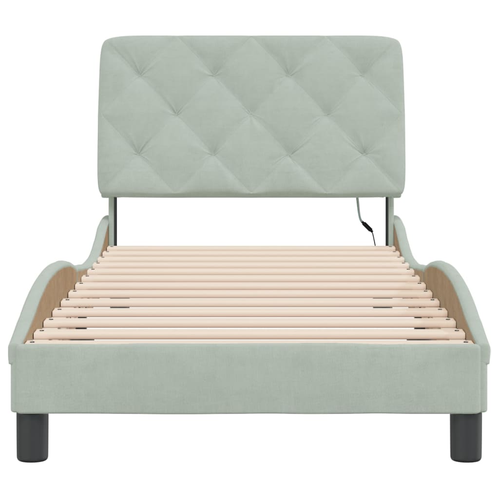 sengeramme med LED uden madras 90x190 cm velour lysegrå