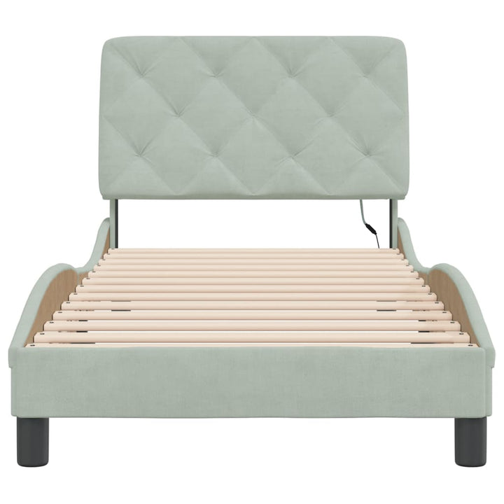 sengeramme med LED uden madras 90x190 cm velour lysegrå