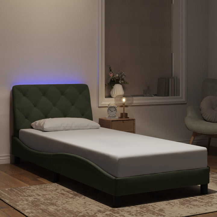 sengeramme med LED uden madras 90x190 cm velour lysegrå