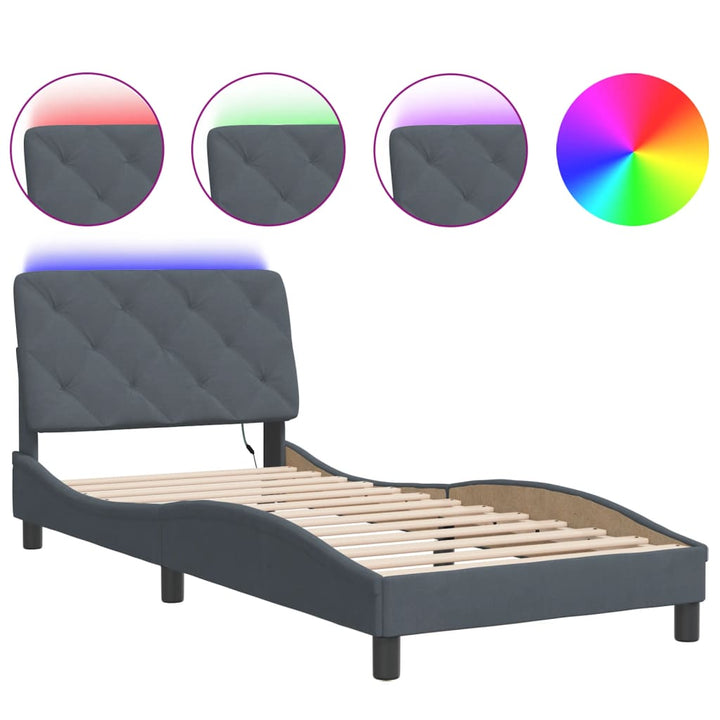 sengeramme med LED uden madras 90x190 cm velour mørkegrå
