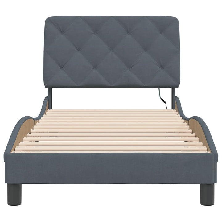 sengeramme med LED uden madras 90x190 cm velour mørkegrå