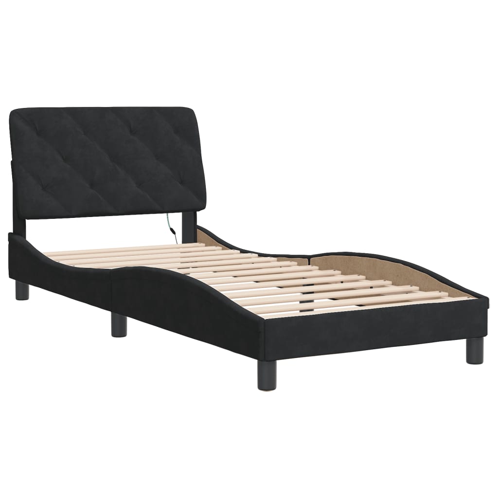 sengeramme med LED uden madras 90x190 cm velour sort
