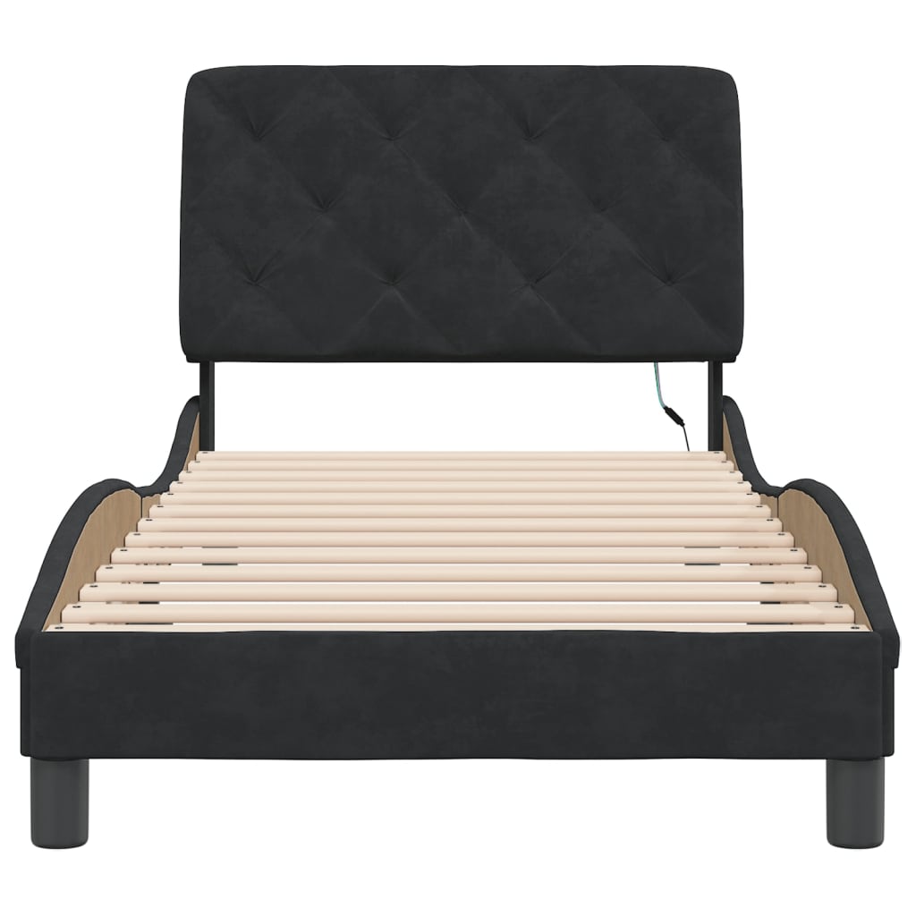 sengeramme med LED uden madras 90x190 cm velour sort
