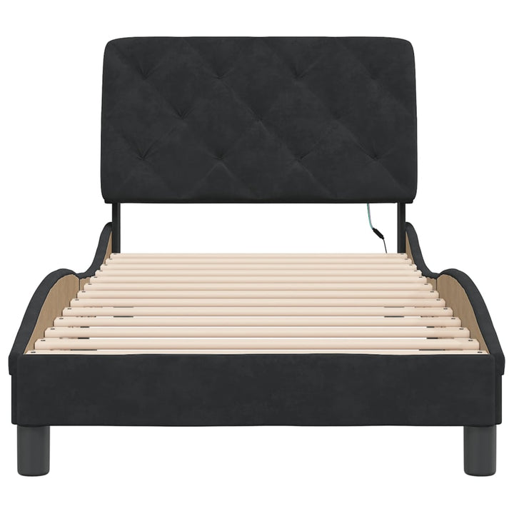 sengeramme med LED uden madras 90x190 cm velour sort