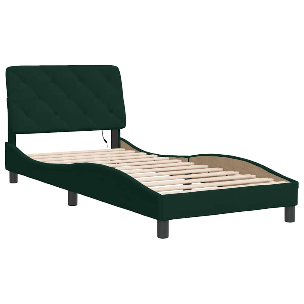 sengeramme med LED uden madras 90x190 cm velour mørkegrøn