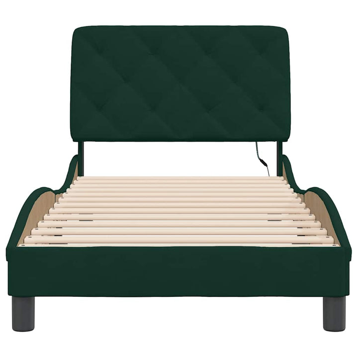 sengeramme med LED uden madras 90x190 cm velour mørkegrøn