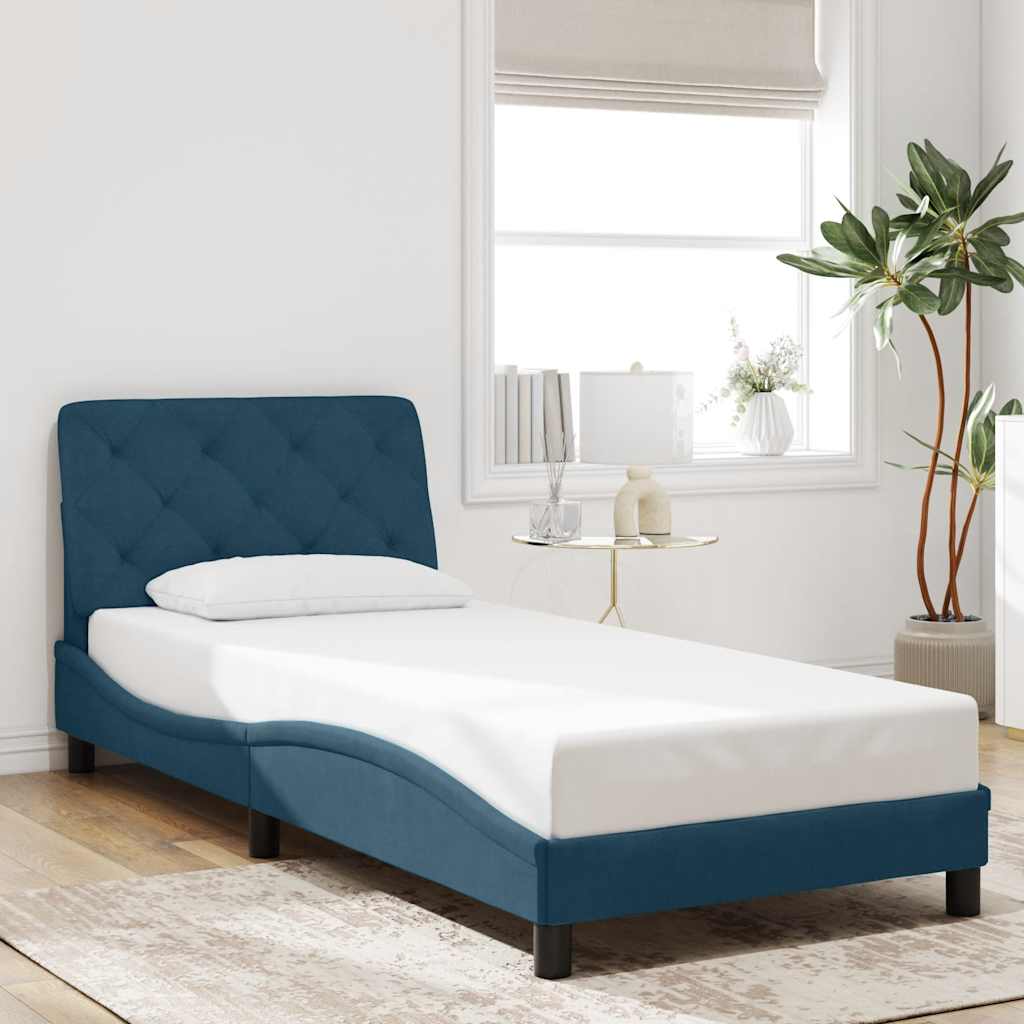 sengeramme med LED uden madras 90x190 cm velour blå