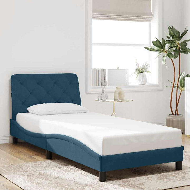 sengeramme med LED uden madras 90x190 cm velour blå