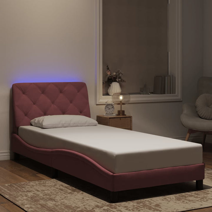 sengeramme med LED uden madras 90x190 cm velour pink