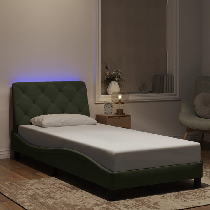 sengeramme med LED uden madras 90x200 cm velour lysegrå