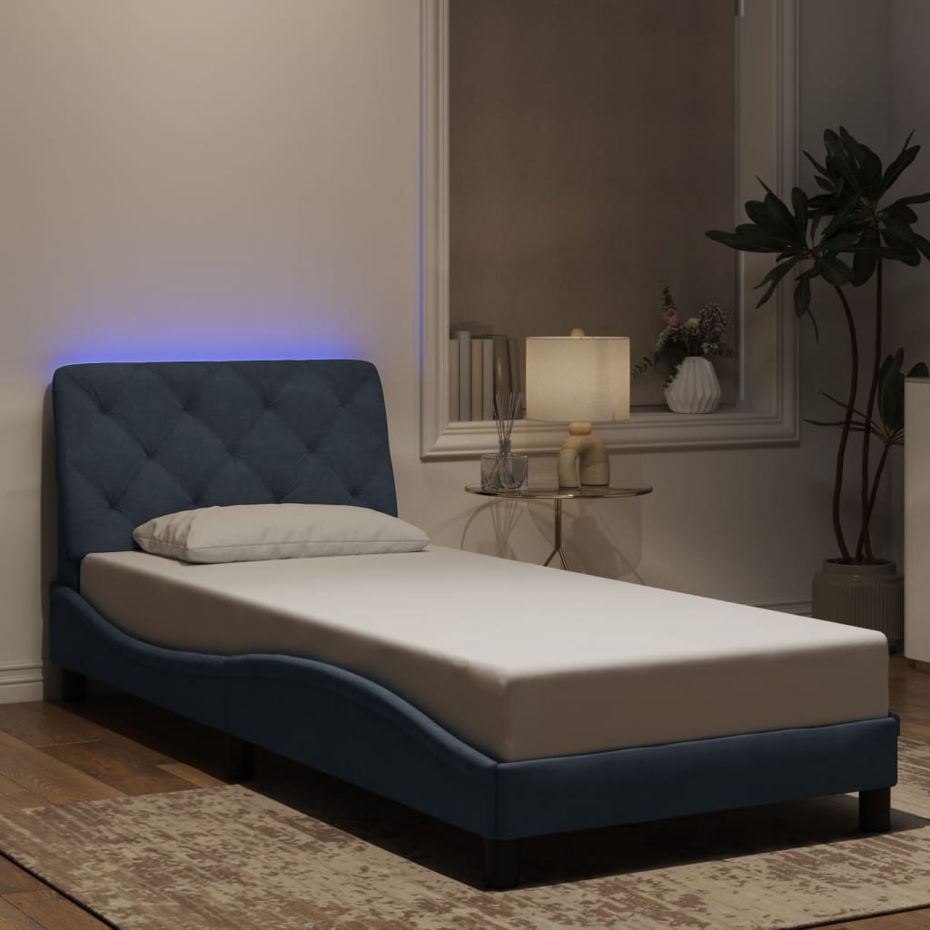 sengeramme med LED uden madras 90x200 cm velour mørkegrå