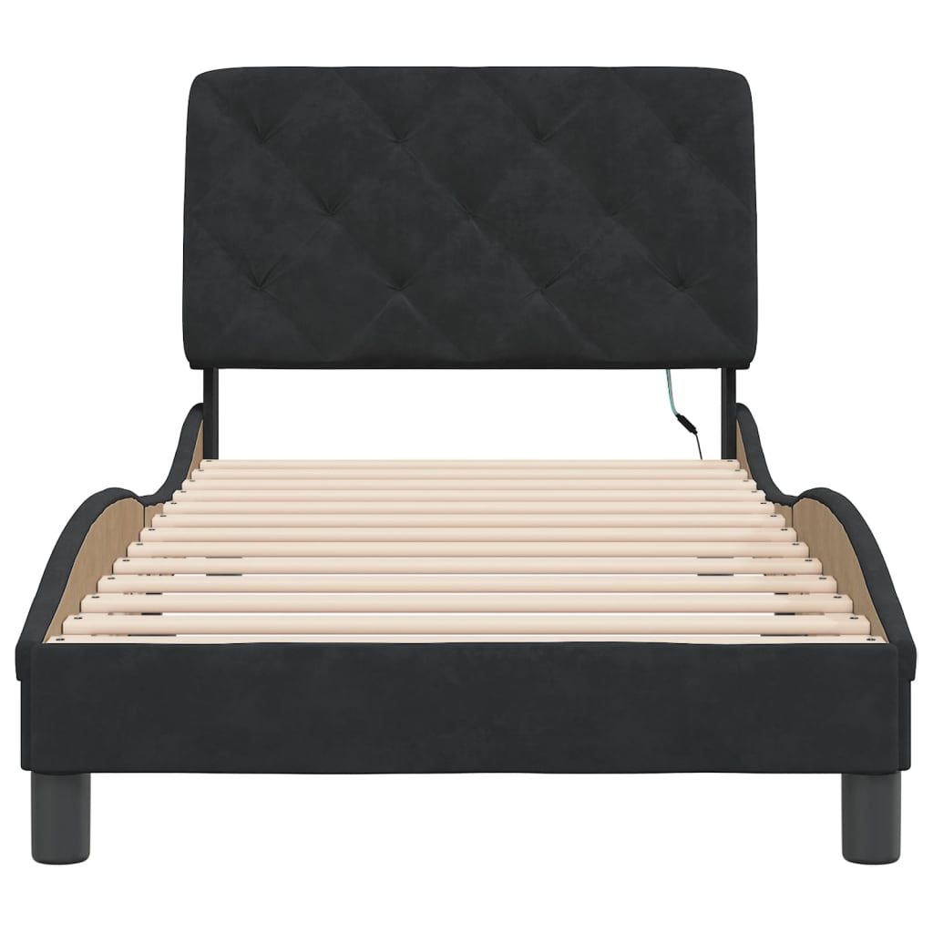 sengeramme med LED uden madras 90x200 cm velour sort