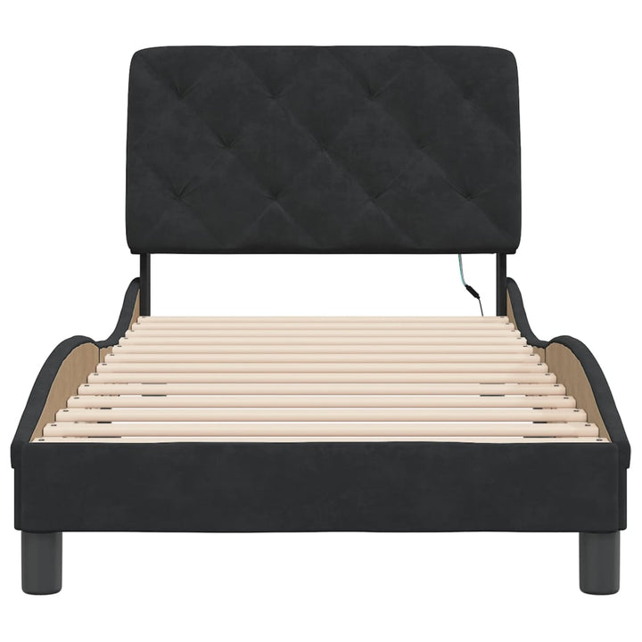 sengeramme med LED uden madras 90x200 cm velour sort