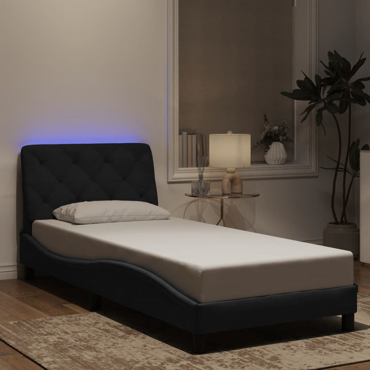 sengeramme med LED uden madras 90x200 cm velour sort
