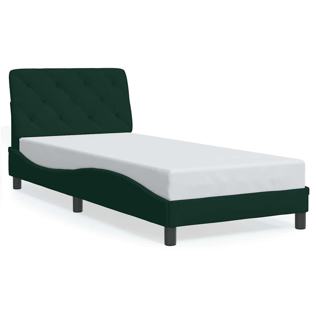 sengeramme med LED uden madras 90x200 cm velour mørkegrøn