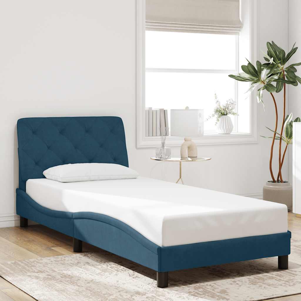 sengeramme med LED uden madras 90x200 cm velour blå