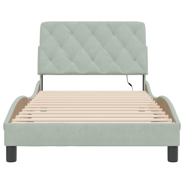 sengeramme med LED uden madras 100x200 cm velour lysegrå