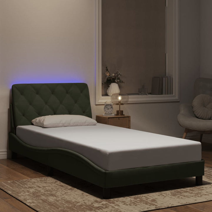 sengeramme med LED uden madras 100x200 cm velour lysegrå