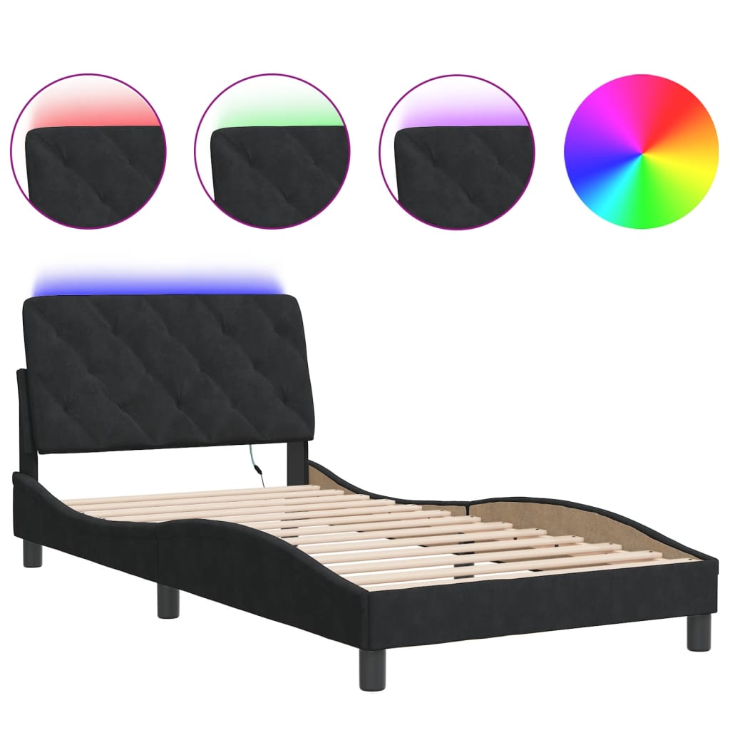 sengeramme med LED uden madras 100x200 cm velour sort