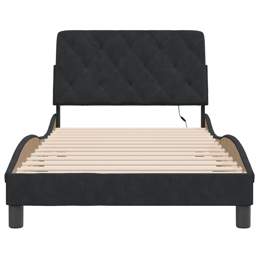 sengeramme med LED uden madras 100x200 cm velour sort