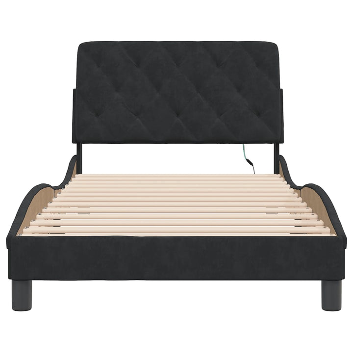 sengeramme med LED uden madras 100x200 cm velour sort