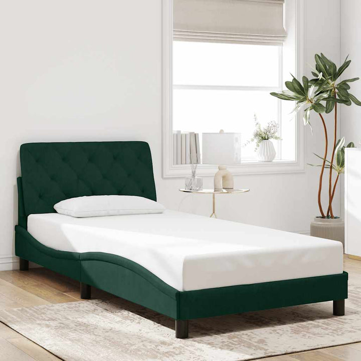 sengeramme med LED uden madras 100x200 cm velour mørkegrøn