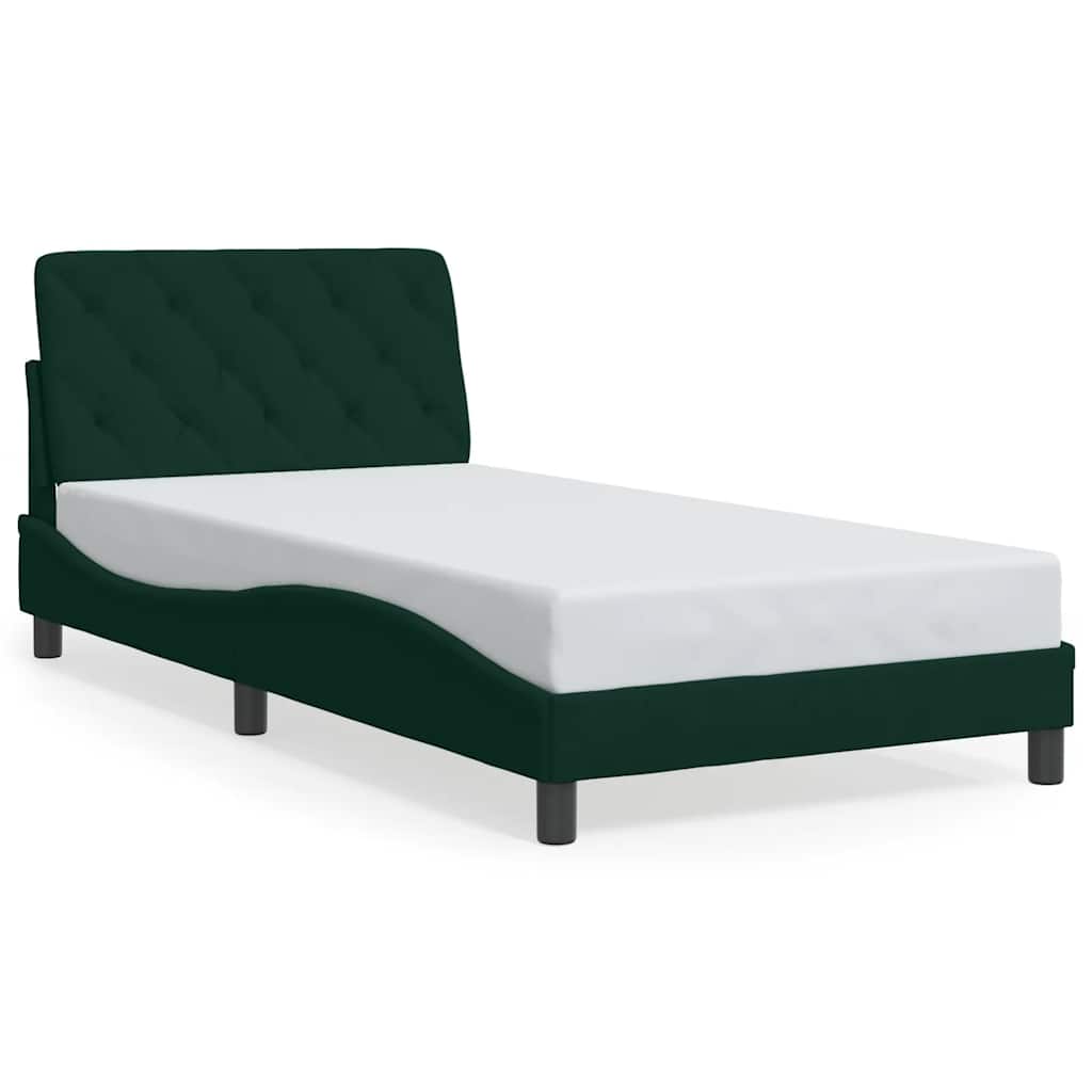 sengeramme med LED uden madras 100x200 cm velour mørkegrøn