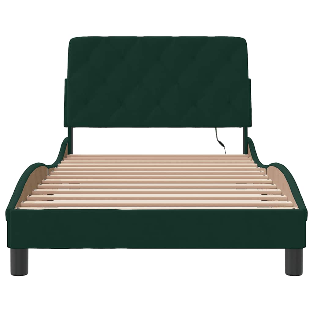 sengeramme med LED uden madras 100x200 cm velour mørkegrøn