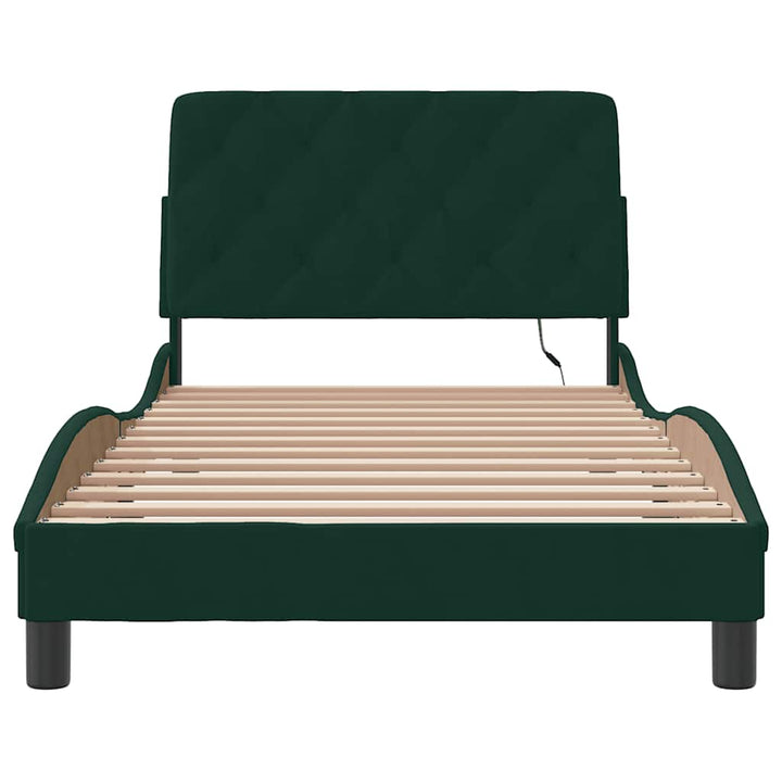 sengeramme med LED uden madras 100x200 cm velour mørkegrøn