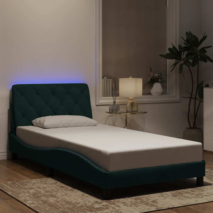 sengeramme med LED uden madras 100x200 cm velour mørkegrøn