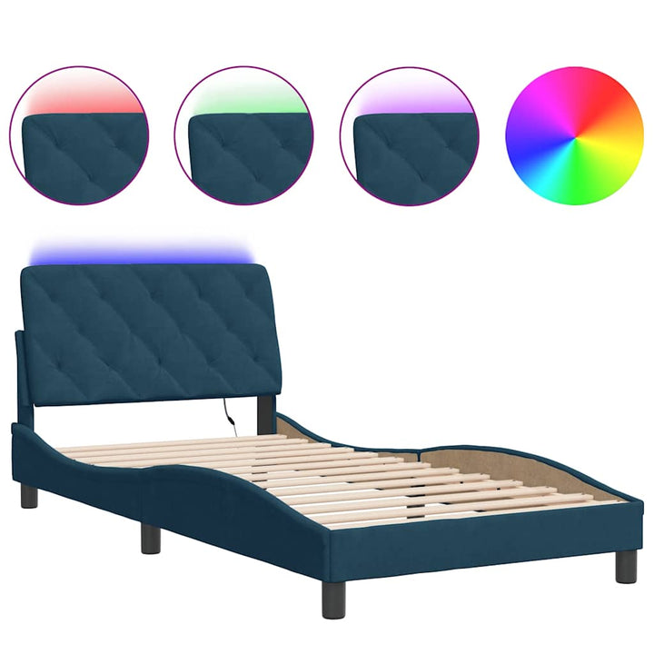 sengeramme med LED uden madras 100x200 cm velour blå