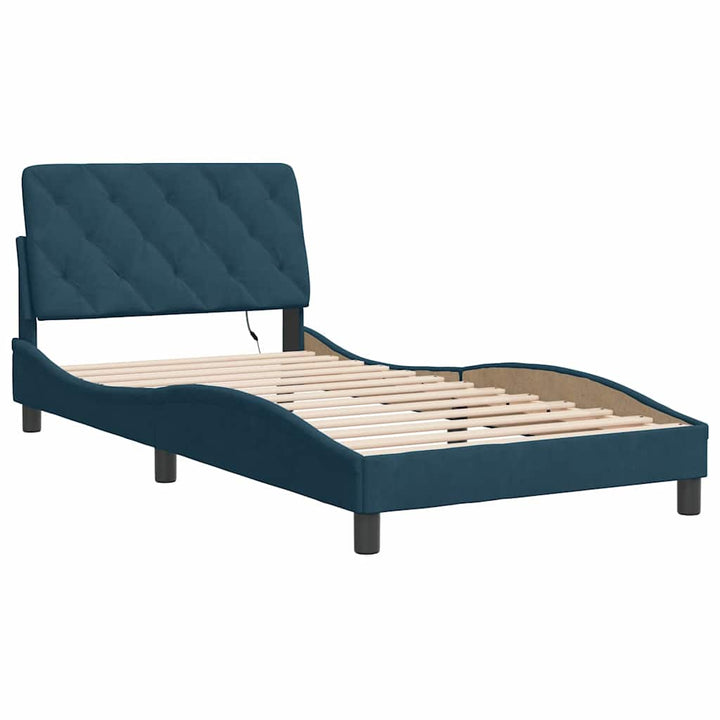 sengeramme med LED uden madras 100x200 cm velour blå
