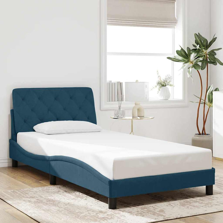 sengeramme med LED uden madras 100x200 cm velour blå
