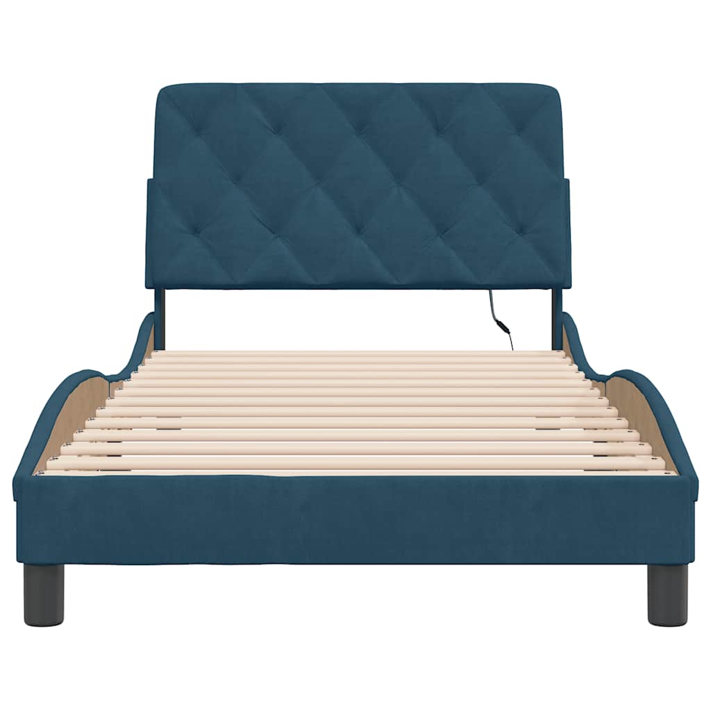 sengeramme med LED uden madras 100x200 cm velour blå